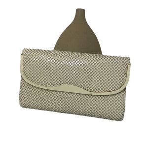 VTG 70s Cream Metal Chain Link Shoulder Crossbody Bag Clutch Art Deco Style